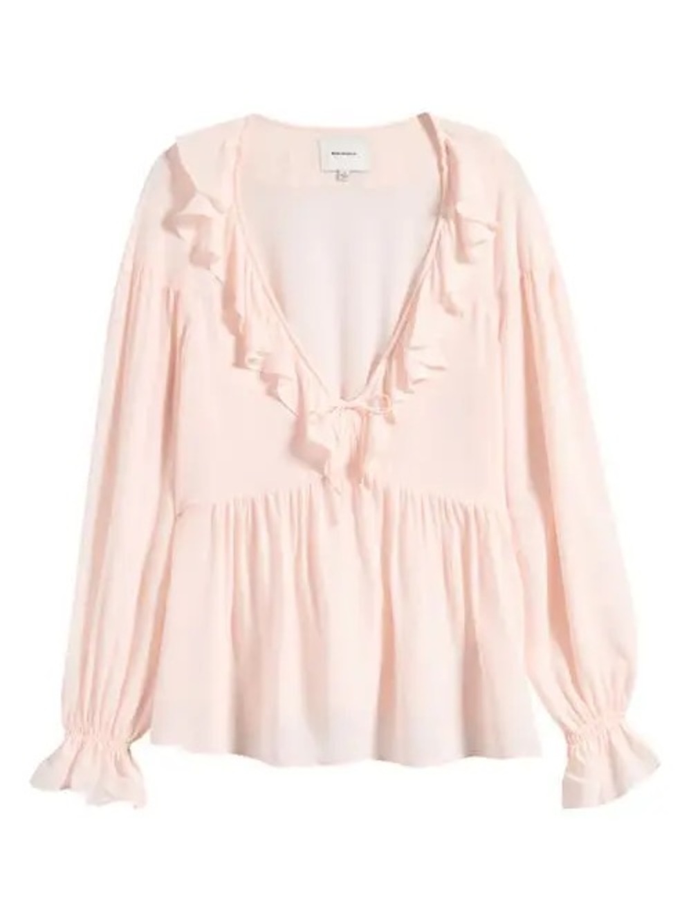 REFORMATION Wyn Ruffle Shirt Light Pink V-Neck Blouse Top Sz 2 NWT $168